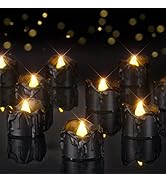 Homemory 24-Pack Melting Black Candles Battery Operated Tea Lights, Halloween Flameless Flickerin...