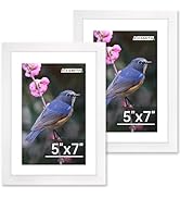 FIXSMITH 5x7 Picture Frame Set of 2, Photo Frame with HD Plexiglass, Display Pictures 4x6 with Ma...