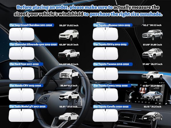 Sunshade Sizes for Special Vehicle Models