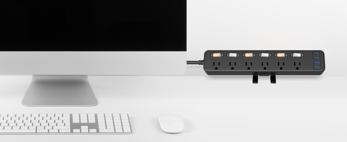 Desk Clamp Power Strip Individual Switches