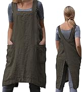 ZQFFB Pinafore Cross Back Apron for Women with Pockets Japanese Smock for Work Gardening Cooking ...