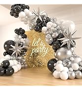 Black And White Silver Star Balloons Garland Arch Kit with Star Foil Balloons, 5 10 12 18 inch Bl...