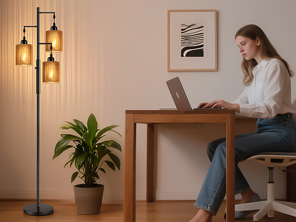 Hotsonic 72" Boho Floor Lamp-Black+Brown Shade