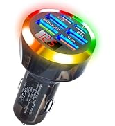 Super Fast Charge USB C Car Phone Charger Adapter 6 in 1 with Voltage Display 250W Multi Port Cig...