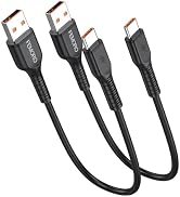 USB to USB C Cable Short 1ft 2-Pack, 18W Fast Charging 480Mbps Data Transfer Upgraded Non-Tangle ...