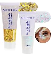 MEICOLY 2pcs Face Body Glitter,Singer Concerts Festival Rave Accessories,Mermaid Face Glitter Gel...