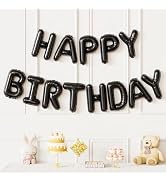 Haolongfa Happy Birthday Balloon Banner, Black Foil Letter | 16 In Black HBD Party Balloons with ...