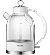 ASCOT Glass Electric Kettle, 1.5L Borosilicate Glass Water Boiler, White | 1500W Fast Boiling, BP...