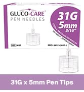 GLUCO-CARE Pen Tips 31G x 5mm, Universal Fit, 100/bx, Sterile, Comfort
