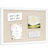 DOLLAR BOSS Linen Bulletin Board 24" x 18", Decorative Cork Boards for Walls with White Wood Fram...