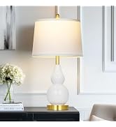 Ceramic Table Lamp for Living Room, 25" Modern Double Gourd Ceramic Lamp for Bedroom White Farmho...