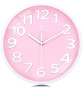 Lafocuse 12 Inch Silent 3D Numbers Pink Wall Clock for Living Room Decor, Battery Operated Pink C...