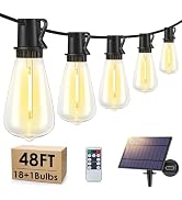 Larkvue 48FT Solar Outdoor String Lights with Remote & Timer, Waterproof Dimmable Patio Lights wi...