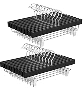 BAGAIL 20 Pack Wooden Pants Hangers with Adjustable Clips, 360°Swivel Hook Space Saving Skirt Hol...