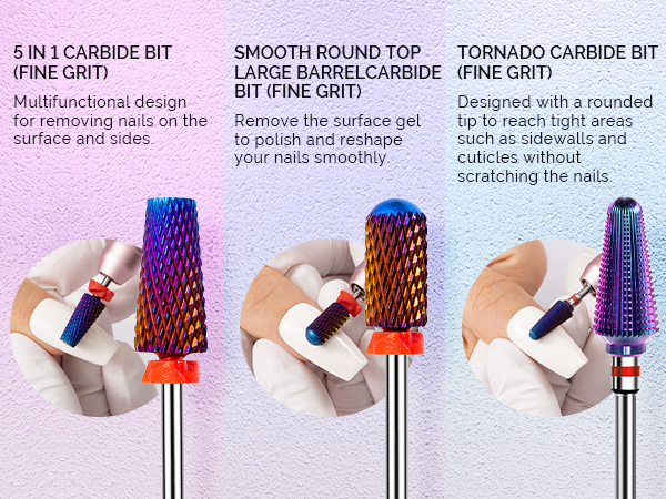 Juego de 3 brocas MelodySusie para uñas, color morado
