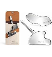 BIRZOO Stainless Steel Gua Sha Facial Tools Set with Eye Massage Stick, Facial Massage Tool for F...