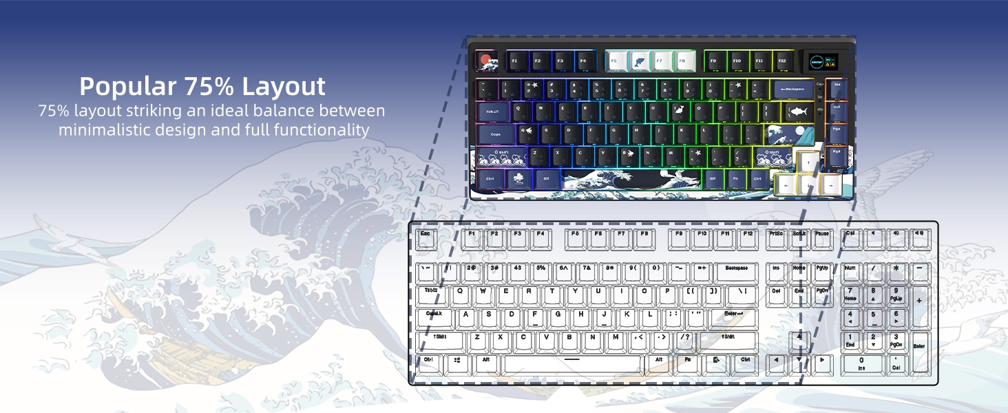 75% Keyboard with Color Multimedia Display Mechanical Gaming Keyboard Wired Hot Swappable