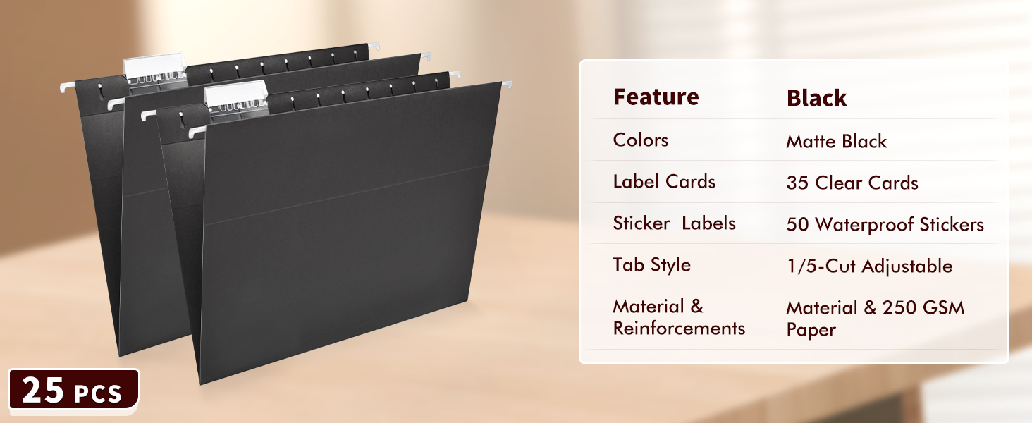 black hanging file folders