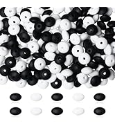 NUKAYAI 200Pcs Silicone Lentil Beads, Black and White 12mm Silicone Abacus Beads for Keychain Mak...