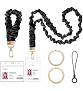 takyu Scrunchie Lanyard for Id Badges, Neck and Wrist Teacher Lanyard with Id Holder, Stretchy La...