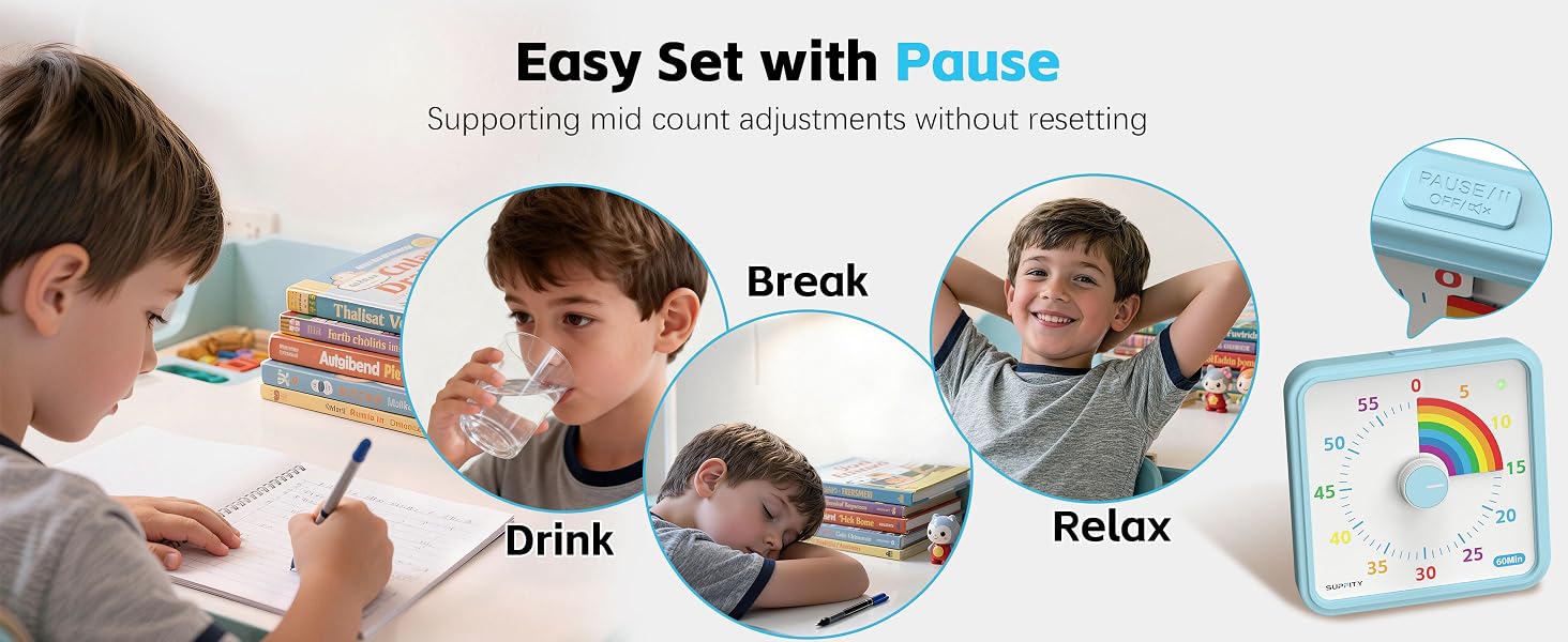 Large visual timer for studying wih pause function