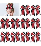 Large Glitter Cheer Bows Girls Red Black Ponytail Holders 7" Hair Bows Bulk Elastic Hair Ties Acc...