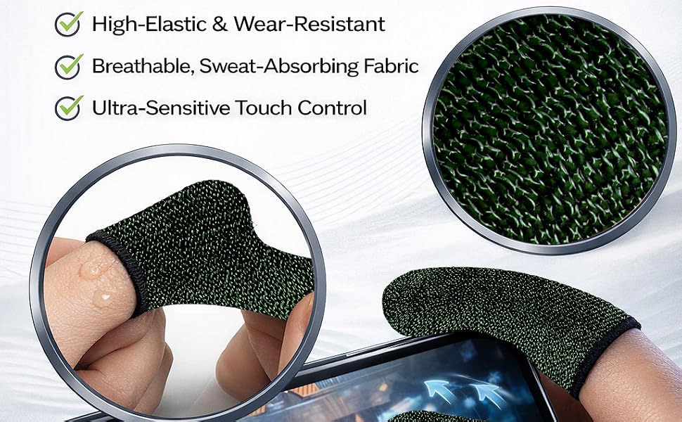 10-Pack Black & Green Gaming Finger Sleeves with Case