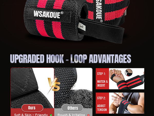 WSAKOUE Weightlifting Wrist Wraps - 18" Professional Wrist Support with Heavy-Duty Thumb Loop 6