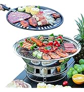 PHOJEWI Korean BBQ Grill Charcoal, Small Charcoal Grill 13.7 Inches Portable Grill Stainless Stee...