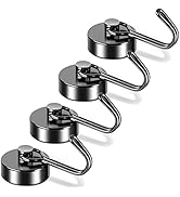 FINDMAG 4 Pack Black Magnetic Hooks 40LBS Neodymium Magnet Hooks, Strong Magnetic Hooks for Hangi...