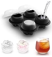 Large Ice Cube Molds for Whiskey, 2.3Inch Black Silicone Ice Tray, 3D Rose Flower Ice Ball Maker ...