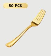 50 Pack Gold Plastic Forks, Heavy Duty Gold Forks Disposable, Gold Plastic Cutlery Perfect for We...