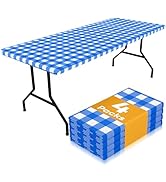 Smiry Picnic Table Cloth 4 Pack, Waterproof Elastic Fitted Tablecloths for 6FT Rectangle Tables, ...