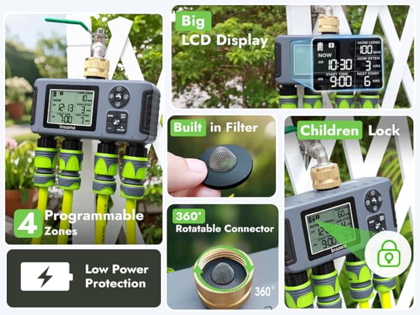 4 zones water timer
