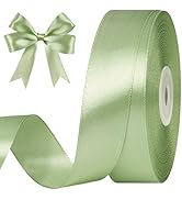 CLUEWR 1 Inch 50 Yards Sage Green Satin Ribbon, Solid Fabric Ribbon Roll for Flower Bouquets, Gif...
