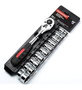 MAXPOWER 11-Piece 3/8" Ratcheting Socket Wrench Set Quick Release Reversible Ratchet Handle and S...