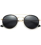 DUSHINE Small Round Double Bridge Sunglasses For Women Men Polarized 100% UV Protection
