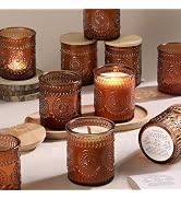 DARJEN 10 Pack Amber Candle Jars for Making Candles- 7.5 OZ Empty Glass Candle Making Jars with B...