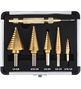 AIMLENTOOL Step Drill Bit Set, 6 Pcs High-Speed Steel Step Drill Bit with Automatic Center Punch ...