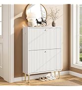 Nicetree Shoe Storage Cabinet for Entryway - 2 Flip Drawers Shoe Cabinet with Tiered Fluted Desig...
