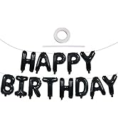 TONIFUL Black Happy Birthday Balloons Banner 16 Inch Mylar Foil Letters Birthday Sign Banner Bunt...