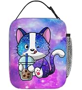 WOEMOZAP Galaxy Cat Insulated Lunch Box,Kawaii Cat Drinking Boba Bubble Tea Kids Lunch Bags For G...