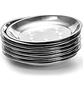 WUWEOT 10 Pack Stainless Steel Dinner Plates, 10" Round Kitchen Metal Dish Plates, Rust-Proof Cam...