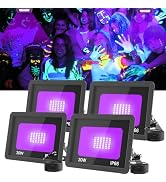 T-SUN 30W LED Black Lights 4 Pack, Blacklight Flood Light with Plug, Outdoor Waterproof Black Flo...