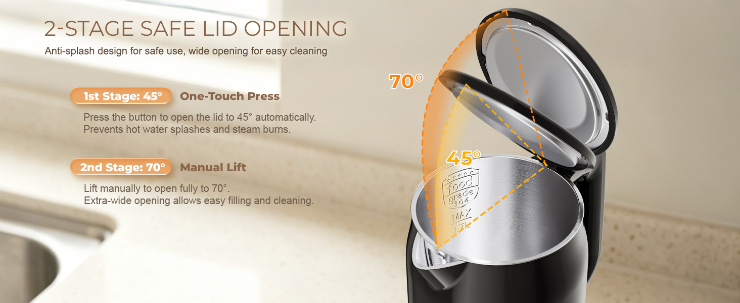 AGORVIO ELECTRIC TEA KETTLE TWO STAGE OPENING