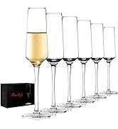 BACLIFE Champagne Flutes - Hand Blown Elegant Champagne Glasses Set of 6 - Unique Gift for Birthd...