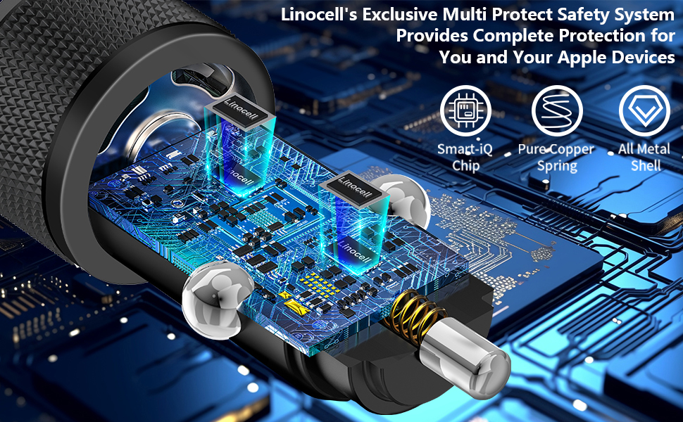 MFi Certified 60W Dual PD USB-C Car Poewr Cigarette Lighter Type-C Car Carplay Fast Charger Adapter