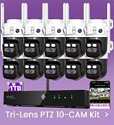 xmartO 16CH 10Pcs 6MP Tri-Lens PTZ Security Camera System, 16CH 4K WiFi 6 Mesh NVR with 1TB NVR, ...