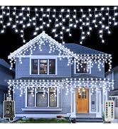 Ollny Icicle Lights Outdoor Cool White, 594LED 49FT Christmas Lights with Remote 8 Modes Dimmable...