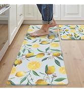 SHACOS Anti Fatigue Lemon Kitchen Rugs Mats Set of 2 Pieces Non Slip Soft Cushioned Standing Mat ...